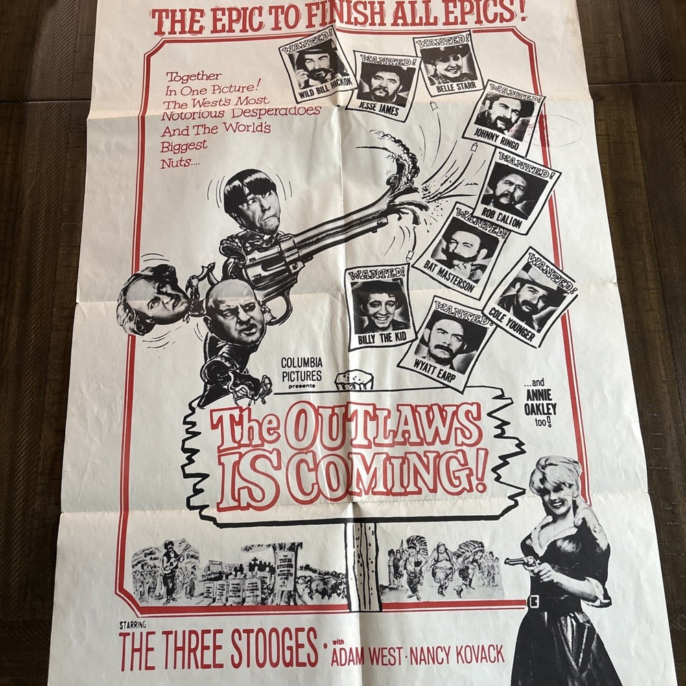 VTG 1965 Military Theaters The‎ Outlaws is Coming 3 Stooges movie poster Litho
